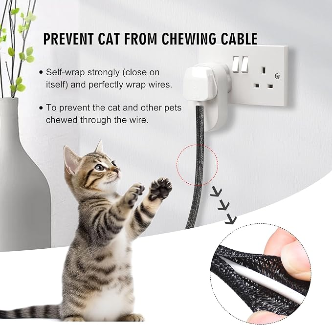 10ft x 1 inch Cable Sleeve Split Wire Loom Tubing for Power, Audio, USB, Cord Management for TV, Computer, Protects from Pets Chewing, Black