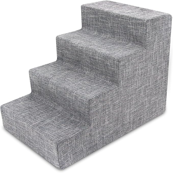 Best Pet Supplies Dog Stairs & Steps - Foam Steps for Small Dogs & Cats, Non-Slip Indoor Balanced Pet Step Support, Dog Ramp, No Assembly, Ash Gray Linen (Vacuum Packed), 4-Step (18-inch Height)