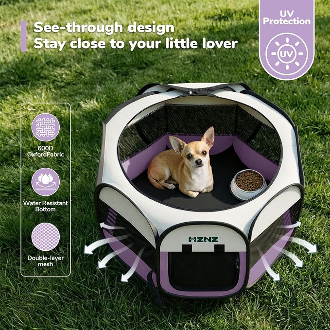 Dog Cat Small Animal Puppy Playpen Crate, Small, Purple | Portable Pop Up Pet Cage Enclosure Tent Kennel Indoor Outdoor with Carrying Case, No Assembly, Camping Use