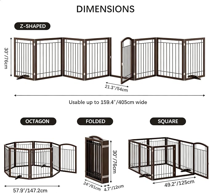 JSB 192-inch Extra Wide 30-inch Tall Dog gate with Door Walk Through,Full Matel Freestanding Pet Gate for Halls, Stairs & Home, Pet Puppy Safety Dog Fence with 4PCS Support Feet (Espresso)