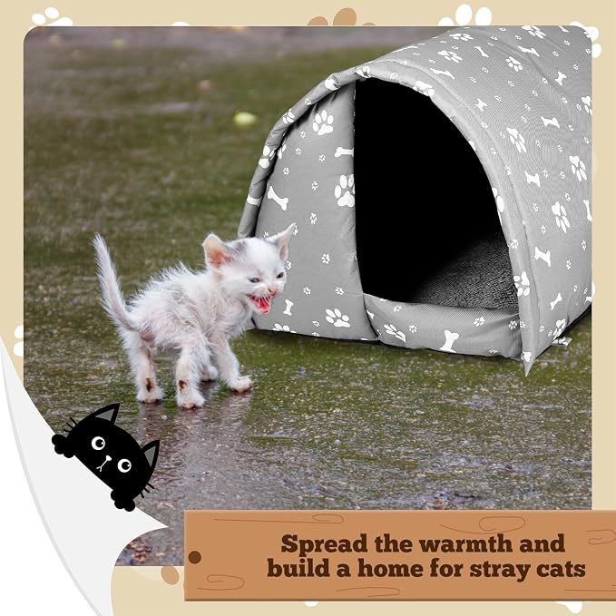 3 Pcs 21.26" x 16.54"x 14.17" Cat Houses for Outdoor Cats Bulk Weatherproof Waterproof Rainproof Foldable Cotton Insulated Feral Dogs Tent Shelter Pet Beds for Warm Outdoor Indoor Garden a 6kg Kitten