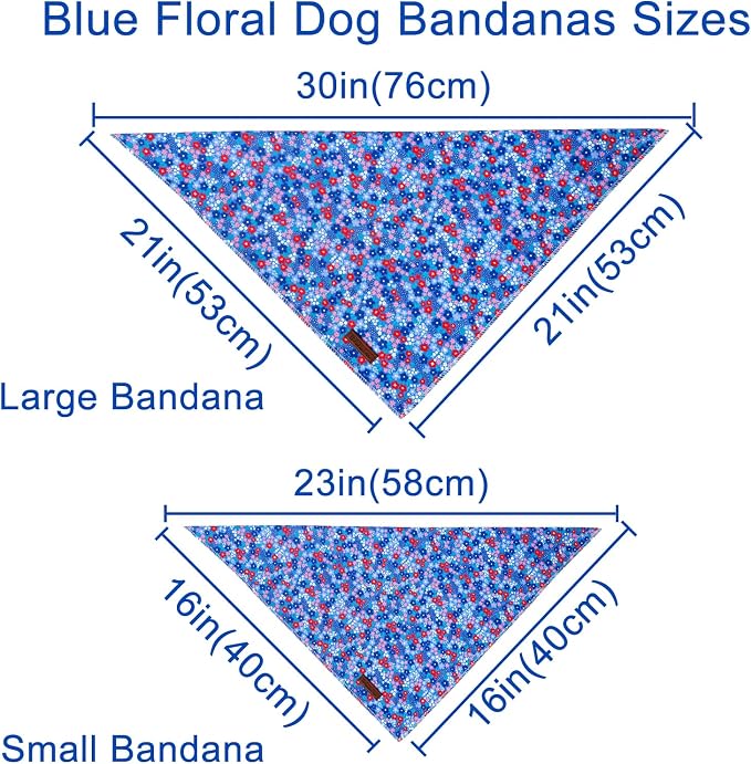 Spring Summer Dog Bandana, Red & Blue Floral Puppy Bandana for Small Medium Dog, Cotton Flower Pet Triangle Bid Scarf Kerchief for Girl Boy Dogs or Cats