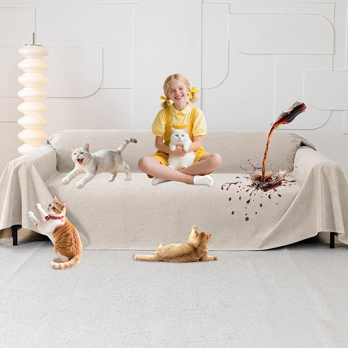 Loiion Cat Scratch Proof Furniture Protector Waterproof Sofa Cover 150"x71" | Pet-Friendly Couch Protector, Anti-Scratch & Anti-Slip Sofa Cover For Cats Dogs Kids, Machine Washable