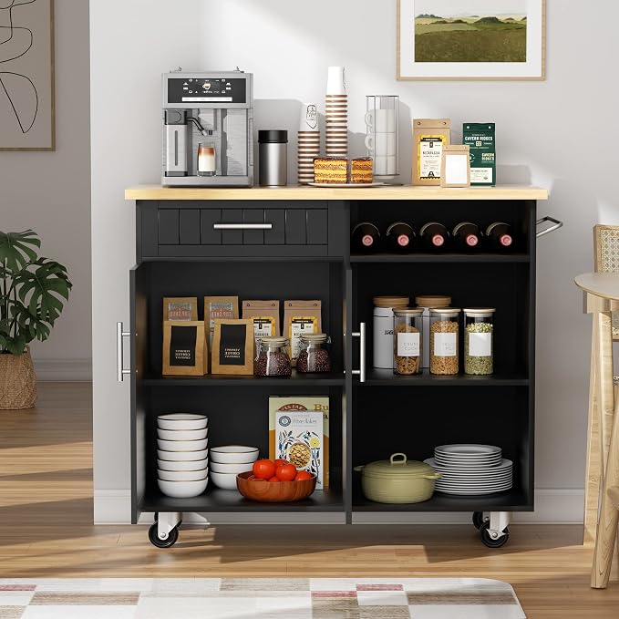 JY QAQA 42" Kitchen Island on Wheels with Storage Cabinet Kitchen Cart Cabinet with Shelves, Cart Handle for Towel Rack or Free Mobility, Portable Islands for Kitchen
