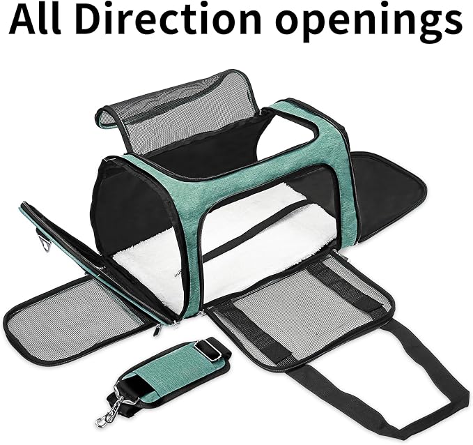 Soft-Sided Cat/Dog/Pet Carrier, Collapsible Pets Travel Carriers | For Big Cats/Small Dogs with Shoulder Strap & Removable Mat, Mesh Puppy Carry Bag,Up to 25 Lbs,TSA Airline Approved-Turquoise