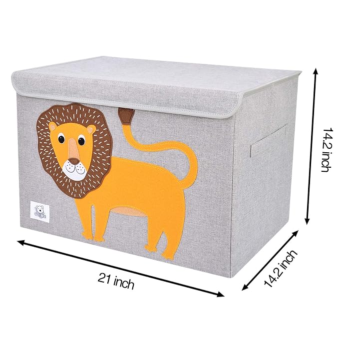 Large Toy Box Storage with Lid, Foldable Fabric Toy Chest Storage for Kids | Toy Organizer Basket, Collapsible Animal Print Storage Bin for Toddlers, Boys and Girls, Playroom, Baby Nursery (Lion)