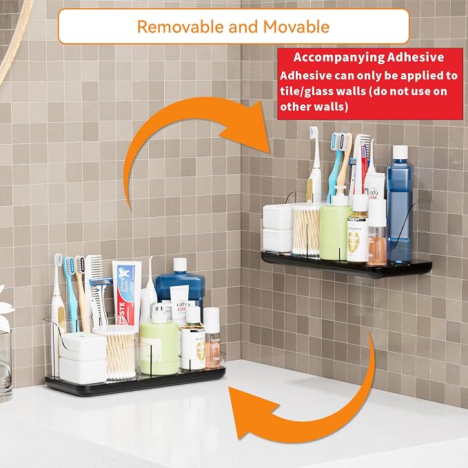Mens Bathroom Organizer and Storage,Black Bathroom Sink Caddy Countertop,Large 7 Slot Vanity Bathroom Toiletry Organizers and Toothbrush Holders for Toothpaste,Electric Tooth Brush Organizer