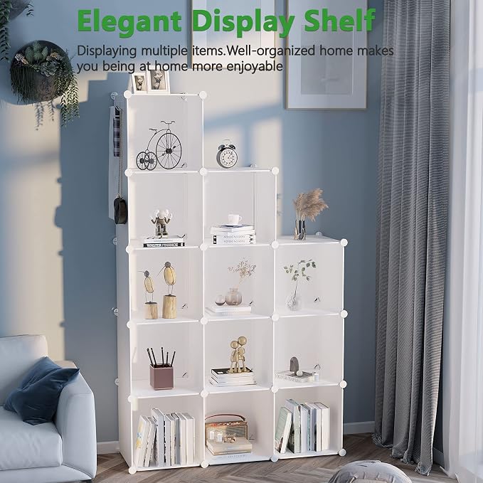 C&AHOME Cube Storage Organizer, 12-Cube Shelf Units, Closet Cabinet Milky | DIY Plastic Modular Bookshelf, Stackable Clothes Organizer Shelving Ideal for Home, Bedroom, 36.6" L x 12.4" W x 48.4" H
