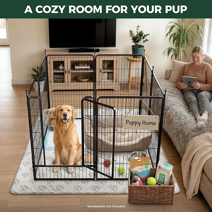 FXW Rollick Dog Playpen with Washable Pee Pad, 40"H, 8 Panels | Heavy-Duty & Easy setup Play Area, Super Absorbent Pad for Easy Cleanup, For Medium & Large Dogs, Patented