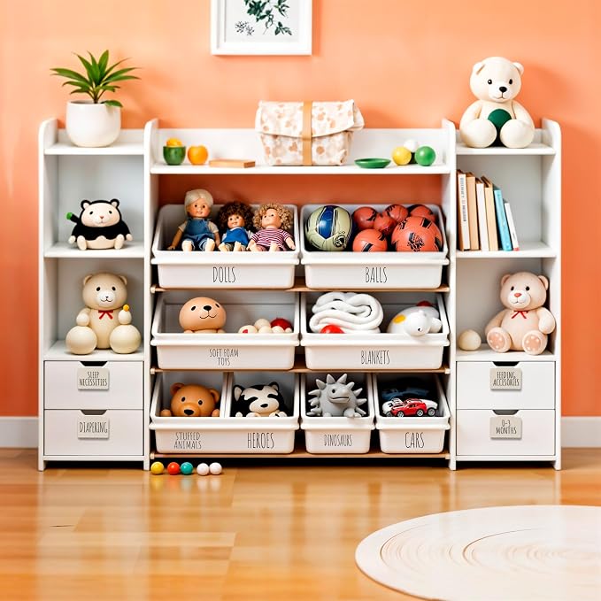 Hygge & Sage Nursery Organization and Kids Room Organization Label Stickers | 144 Clear Preprinted Stickers with Black Print | Easy to Remove Labels for Kids Playroom Storage or Nursery Storage