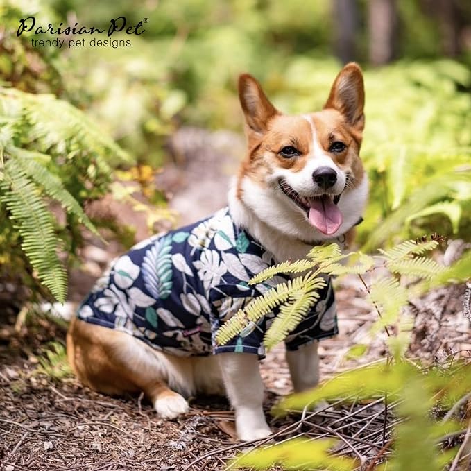 Parisian Pet Palm Leaves Dog Shirt - Cotton Clothes for Small Dogs - Stylish Tropical Dog Outfit - Lightweight and Soft Puppy Clothes - Trendy Tshirts for Dogs - Comfortable Summer Camp Pet Apparel