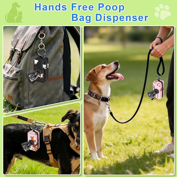 2pack Dog Poop Bag Holder with 2 Roll Bags Lightweight Zipper Dog Poop Bag Holders for Leashes Reusable Small Puppy Pet Waste Bags Dispenser Pouch with Clip-On Black/Blue