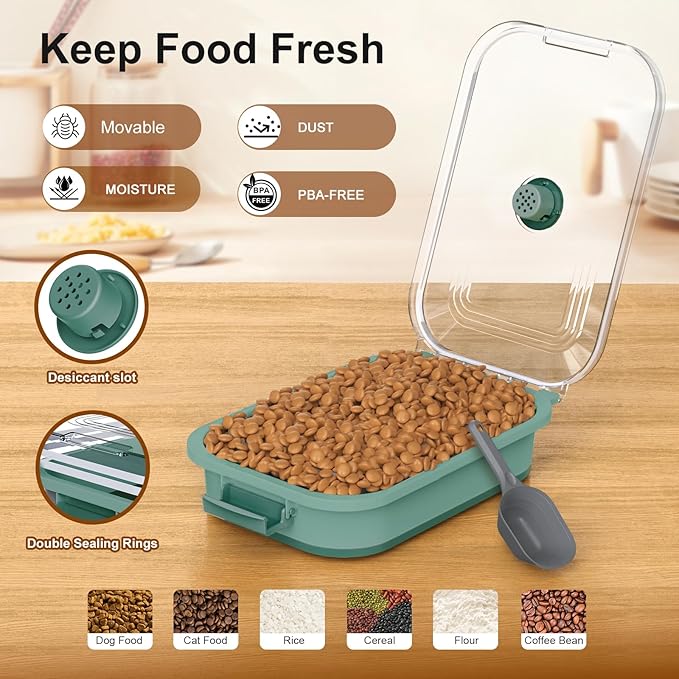 Dog Food Storage Container, 15-23 Lbs Collapsible Dog Food Container with Transparent Airtight Lid, Wheels and Scoop, Travel Pet Food Storage Container for Cat, Dog and Bird, Keep Dry Food Fresh