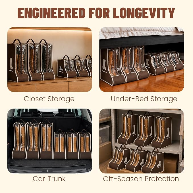 Portable Boots Bag for Cowboy Boots Short Boot Storage Bags, Waterproof Cowboy Boot Travel Bag (2, Beige long+Brown long)