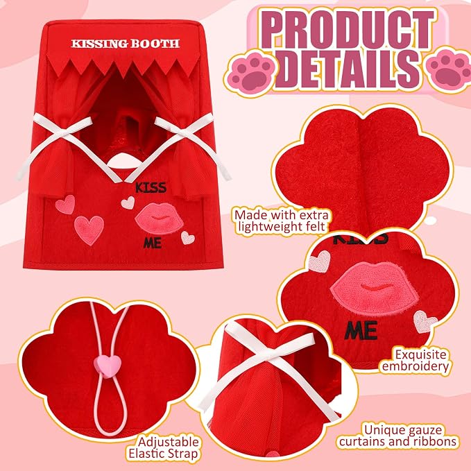 Hallowen Dog Kissing Booth Costume Headpiece for Pets, Red, L/XL | Hallowen Pet Headwear for Dogs Cats with Red Fabric Hearts, Valentine Party Birthday Photo Prop, Fun Costume Gift for Pups