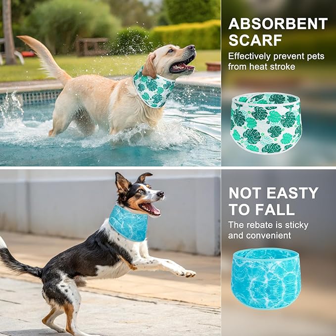 BEAUTYZOO Dog Cooling Bandana for Medium Large Dogs, 2 Pack Instant Cooling Bandanas Breathable Cooling Ice Towel Neck Wraps, Pet Scarf Keep Dogs Cool in Hot Summer,Leaf L
