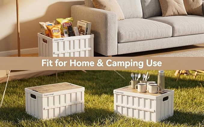 VIMI 50L Collapsible Storage Bins with Lids Stackable Utility Crates with Handles Plastic Large Folding Containers for Organizing Tools,Books,Food,Drinks,Camping&Transport (White-3 Pack)