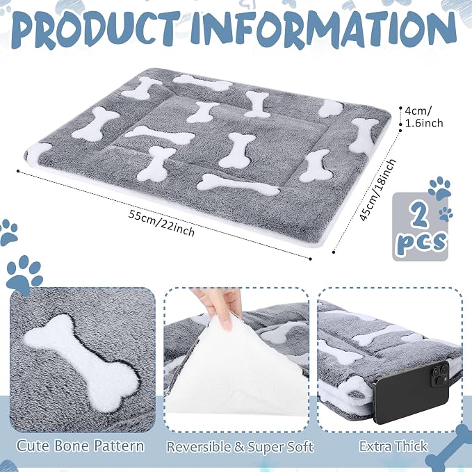 2 Pack Self Warming Cat Mat Self Heating Pad Bed Reversible Machine Washable Reflects Body Heat Warm Thermal Pet Pad Crate Blanket for Feral and Indoor Cat (Grey,22'' X 18'',Bone)