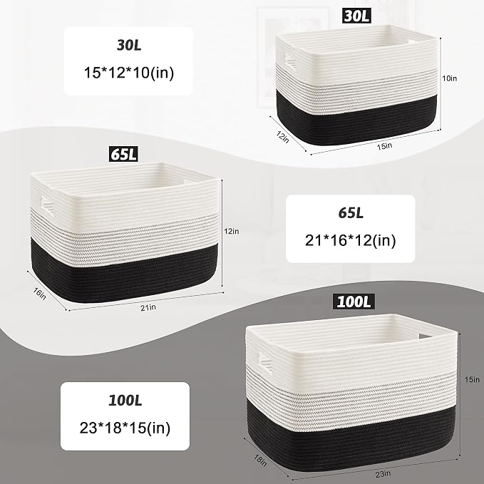 Artfeel Blanket Basket,Rectangle Woven Baskets for Storage,100L Laundry Basket for Decorative Nursery Blanket,Toys,Dirty Clothes and Magazine in Shelves,Baby Room,and Living Room