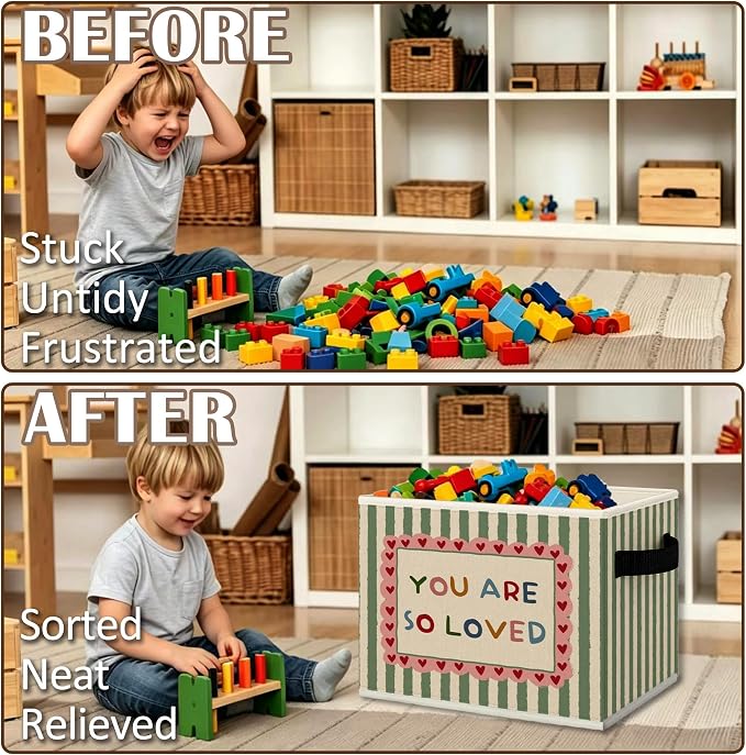 Inspirational Kids Nursery Cube Storage Bins with Handles, You Are So Loved Collapsible Fabric Storage Basket Boxes Books Clothes Organizer for Kids Boys Girls Room Bedroom Bathroom