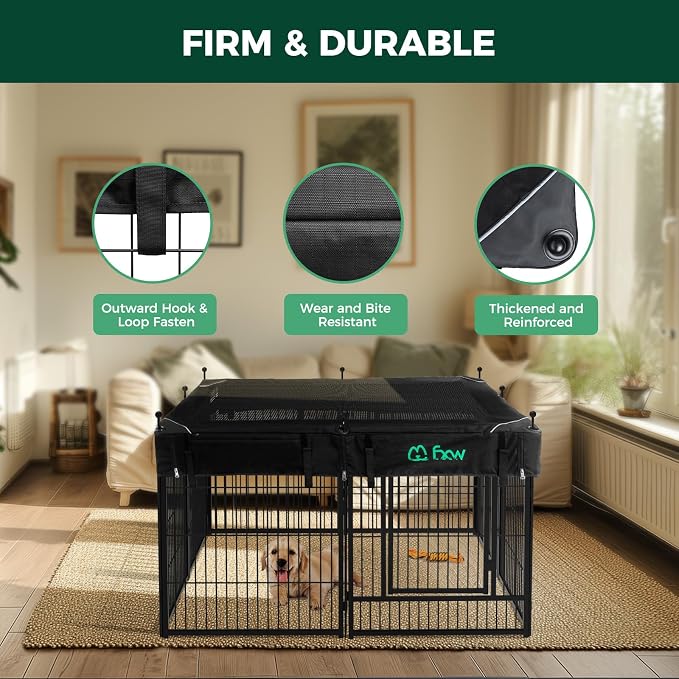 FXW Rollick Dog Playpen with Mesh Top Cover, 32"H, 8 Panels | Heavy-Duty & Easy setup Play Area, Helps Deter Jump-Outs, Indoor Use, For Small & Medium Dogs, Patented