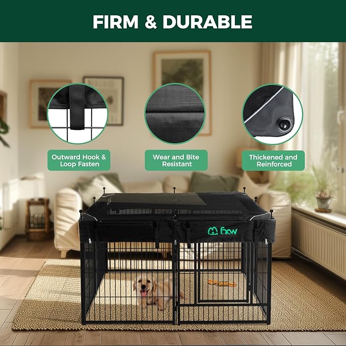 FXW Rollick Dog Playpen with Mesh Top Cover, 24"H, 6 Panels | Heavy-Duty & Easy setup Play Area, Helps Deter Jump-Outs, Indoor Use, For Puppies & Small Dogs, Patented