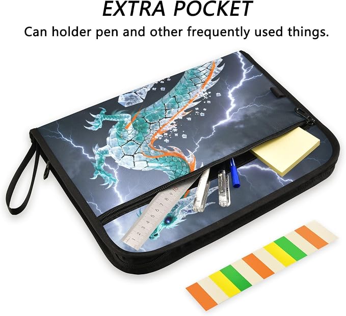 Lightning Crystal Dragon Expanding File Folder with Sticky Labels, 13 Pockets Accordion File Folder Document Organizer Expandable Zip File Folder with Zipper Closure