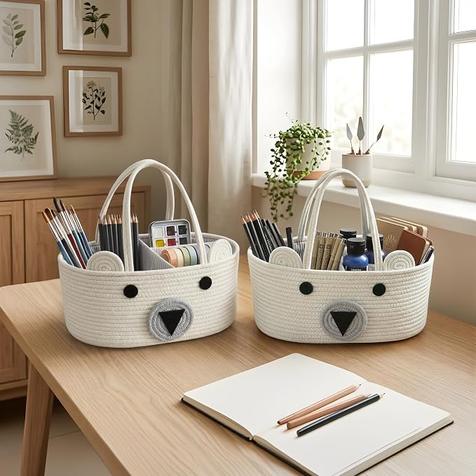 DECOMOMO Teddy Bear Basket, Large Diaper Caddy Basket | Baby Baskets for Baby Shower (Animal)