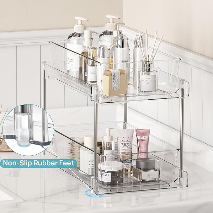 Vtopmart 8 Pack Pull Out Bathroom Under Sink Organizer (S-Standard) | Slide-out drawers, Multi-purpose storage, Clear visibility, Easy Set-up