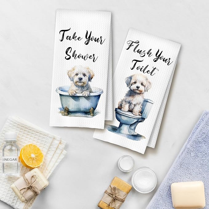 Funny Maltese Dog Hand Towels for Bathroom Washroom, Gifts for Maltese Lovers Women Men, Dog Bathroom Decor, 16x24 Inch Set of 4