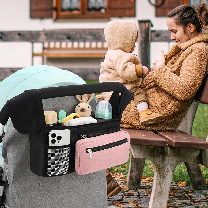Accmor Universal Stroller Organizer with Insulated Cup Holder Detachable Phone Bag and Shoulder Strap,Stroller Bag Caddy Organizer for Uppababy, Baby Jogger, Britax Strollers