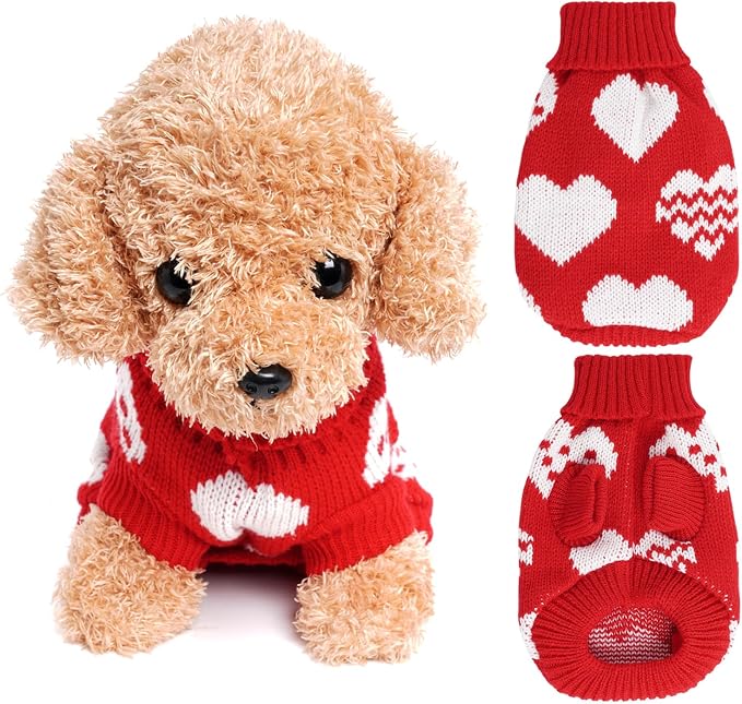 Tongcloud Dog Knitted Sweater Heart Puppy Sweater Dog Sweaters Holiday Clothes or Dog Cat Pet Costume