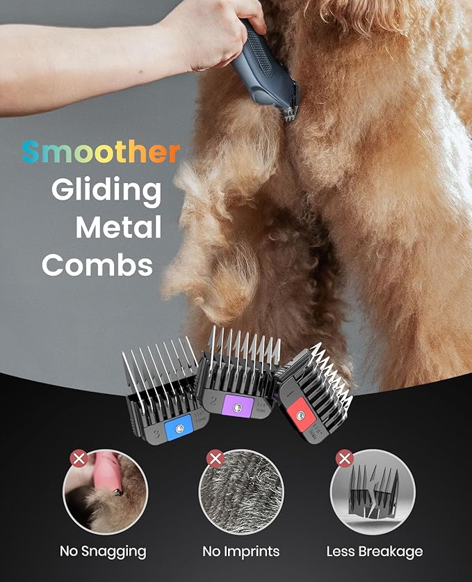 oneisall Professional Dog Grooming Clippers, Cordless Professional Dog Clippers for Grooming, 2-Speed Heavy Duty Clippers for Thick Curly Matted Coats, A5 Blade, Detachable Batteries, Metal Combs