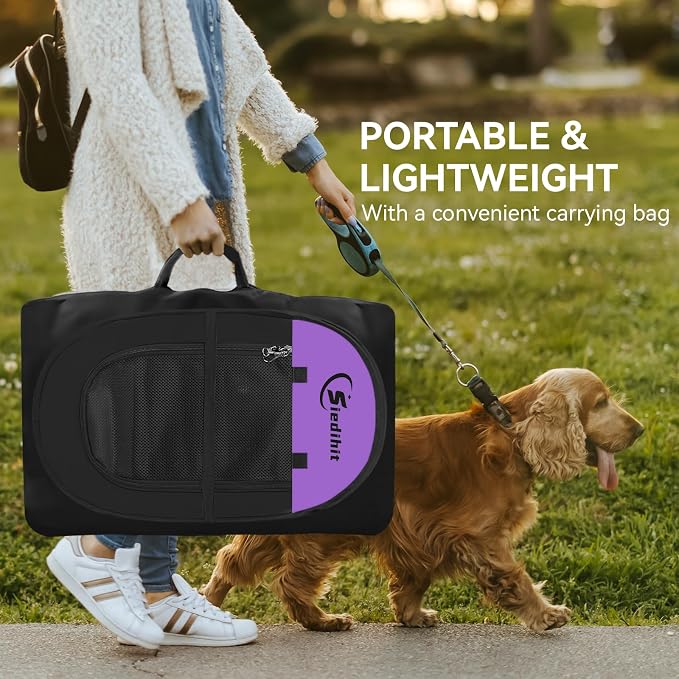 Siedihit Dog Playpen, Puppy Pet Playpen, Dog Crate Tent Cage Indoor | Outdoor, Portable Pop Up Dogs Kennel Playpen with Carrying Case for Dogs/Cats/Rabbits, Purple, Medium
