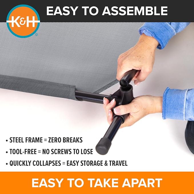 K&H Outdoor Elevated Dog Bed, Cooling Raised Dog Bed, Jumbo 56x38in, Gray | Pet Cot for Extra Large & Giant Pets, Breathable Mesh 360 Hammock Design, Indoor/Outdoor Washable Cover, Portable Metal Frame