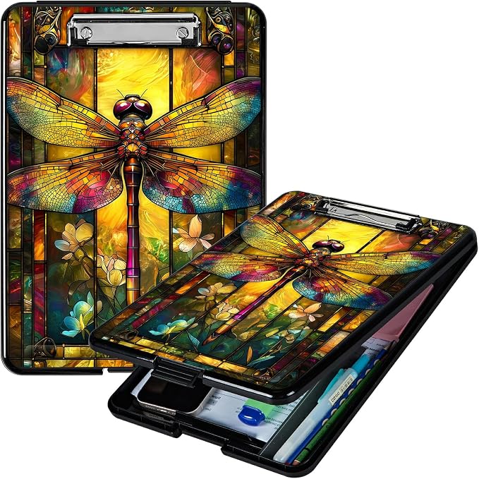 Heavy Duty Storage Clipboard, Slim Nursing Clipboard with Internal Pen Case, Portable File Organizer Case for A4 Letter Size Paper Office Medical Professionals, Retro Dragonfly