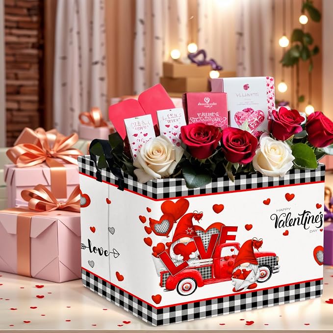 Cute Large Valentine's Day Gift Basket Empty Heart Decor Storage Bin for Kid Baby Room Décor (Red Truck Love)