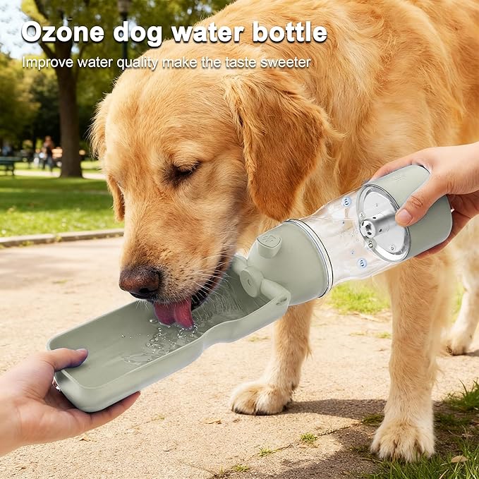 Amerisun Portable Dog Water Bottle with Ozone Purification - Active Oxygen Puppy Water Bowl & Dispenser for Travel, Improves Taste and Boosts Immunity for Pet Health Care Water Bottle (White)