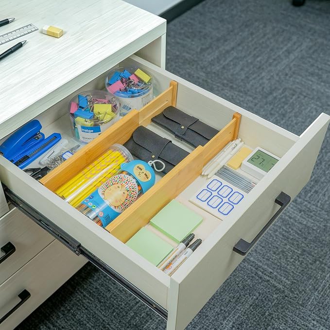 Utoplike Bamboo Dresser Drawer Dividers, Expandable Organizer for Clothing | Adjustable 3.2" High Drawers Separators for Kitchen, Bathroom, Bedroom, Office Storage, 4Pcs, Fit 13.5"-16" Inner Drawer