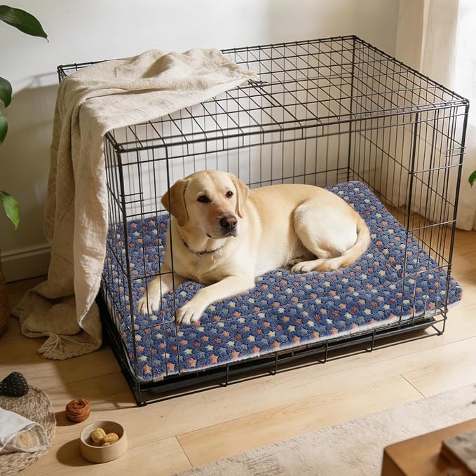 Mora Pets Dog Crate Pad Bed Ultra Soft Pet Mat Star Print Blue 41 x 29 Inch | Washable Crate Mat for Small Medium Large Dogs, Reversible Fleece Dog Crate Kennel Mat Flat Cat Bed Liner