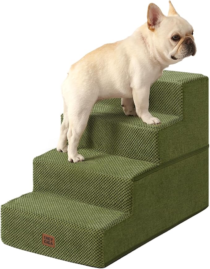 EHEYCIGA Dog Stairs for Bed 18" H, Dog 4-Steps for High Bed, Olive Green | Pet Steps for Small Dogs and Cats, Non-Slip Balanced Pet Ramp Indoor