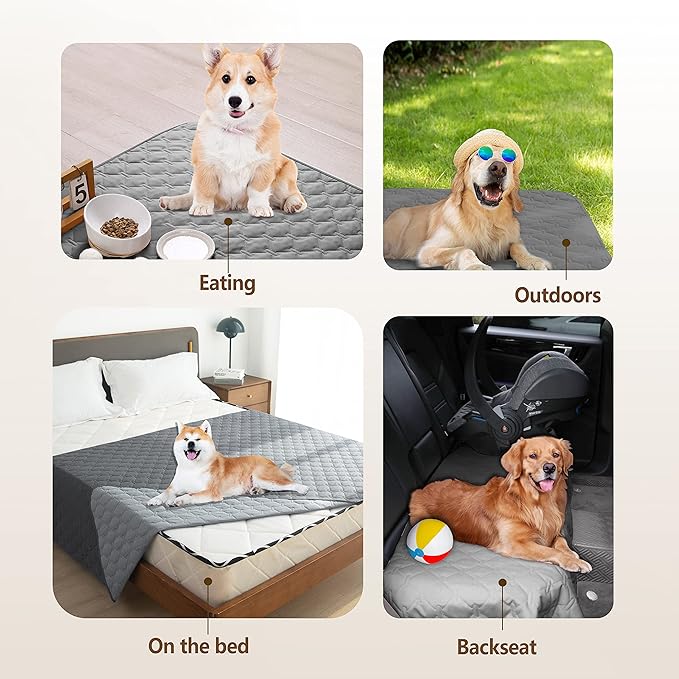 gogobunny Waterproof Dog Blankets for Large Dogs, Pet Bed Cover Breathable | Washable Pee Pads, Quilted Throw Blanket, Furniture Protector for Couch Sofa Bed Car, 82x82 Inch Dark/Light Grey