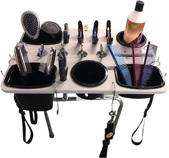 Dog Grooming Table Tray with Tool Holder, 2 Cup Holder, Cell Phone Holder
