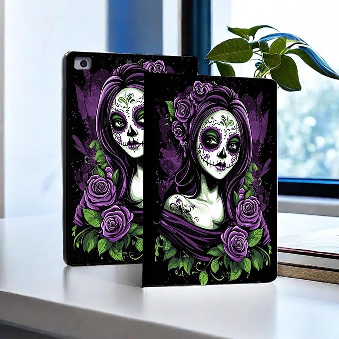 for Microsoft Surface Go 4/3/2/1-10.5" 2021 Tablet Case,Auto Wake/Sleep,Adjustable Stand Protective Cover - Purple Sugar Skull Girl
