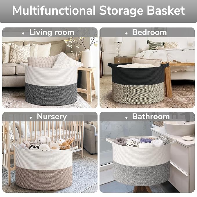 Goodpick 115L Extra Large Storage Basket for Blankets Toys for Nusery Room | c In Woven Basket for Storage, Kids Toy Storage for Playroom, Laundry Basket for Towels, Gray