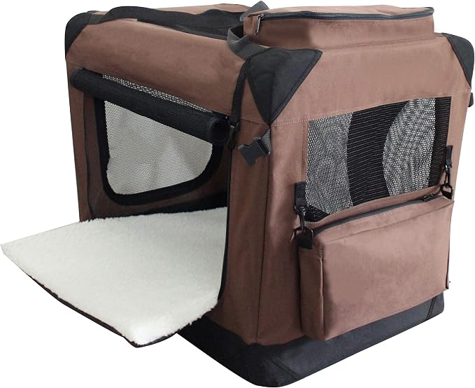 EliteField 3-Door Soft Dog Crate with Bed & Carrying Bag (2-Year Warranty) | 3 Mesh Doors, Steel Frame, Removable & Washable Crate Cover and Bed Cover, Storage Pockets, Indoor/Outdoor, Foldable