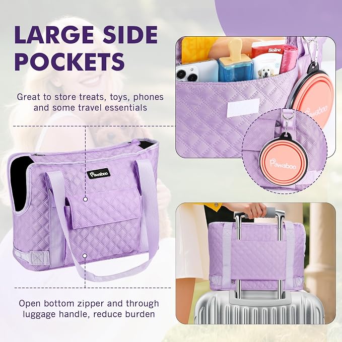 Pawaboo Dog Purse Carrier for Small Dogs with Pocket,Up to 11Lbs | Lightweight & Portable Dog Tote Bag Carrier Purses,Soft Sided Design,Front Pocket for Storage Travel Shopping Purple