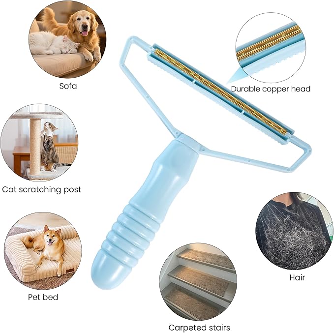 3-in-1 Pet Hair Removal Tool Kit Dog Hair Remover and Carpet Rake Includes Handheld Pet Hair Removal Tool and Grooming Glove Removes Embedded Fur from Carpets Rugs Furniture and Pet Beds