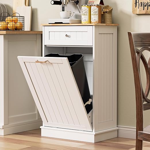 Spurgehom Trash Can Cabinet 13 Gallon, Garbage Cabinet with Drawer