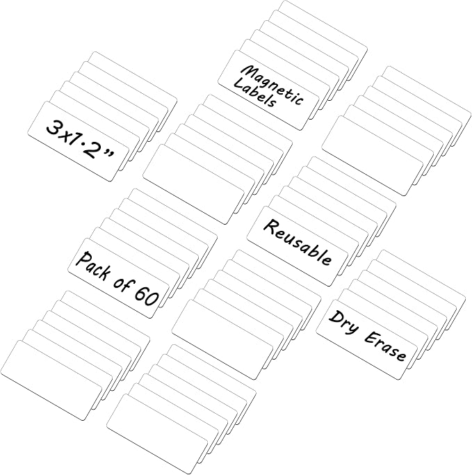 Dry Erase Magnetic Labels-60 PCS Blank White Reusable Name Magnets | 3"x1.2" blank white labels for metal lockers and refrigerators, perfect for Home, office, school organization
